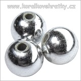 Korálky plast kulička, 10mm - barva stříbra, balení 100 ks