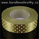 Stuha saténová 12 mm s puntíky tm. starozlatá ( balení 11 m )