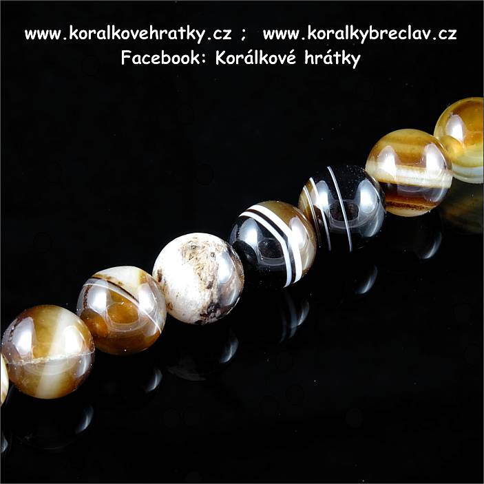 Minerální korálky,  10 mm, Achát, barva tm. hnědá / balení 10 ks 
