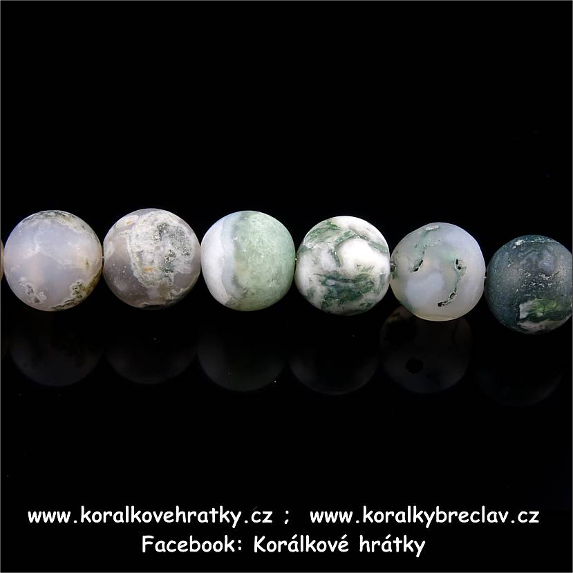 Minerální korálky,10mm, Achát mechový, mat  / balení 10 ks 