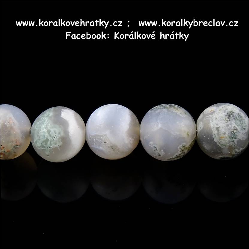 Minerální korálky,10mm, Achát mechový, mat  / balení 10 ks 
