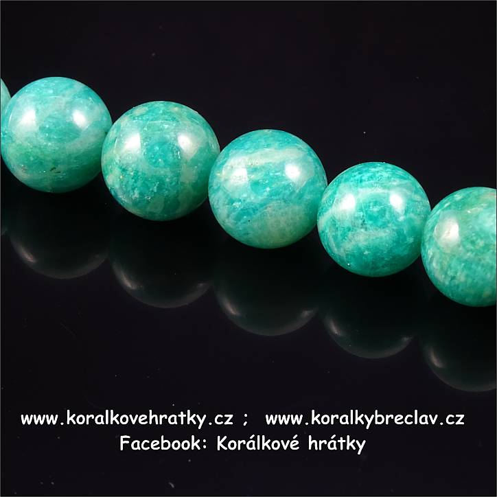 Minerální korálky, 9-10mm, AMAZONIT  / balení 5 ks 