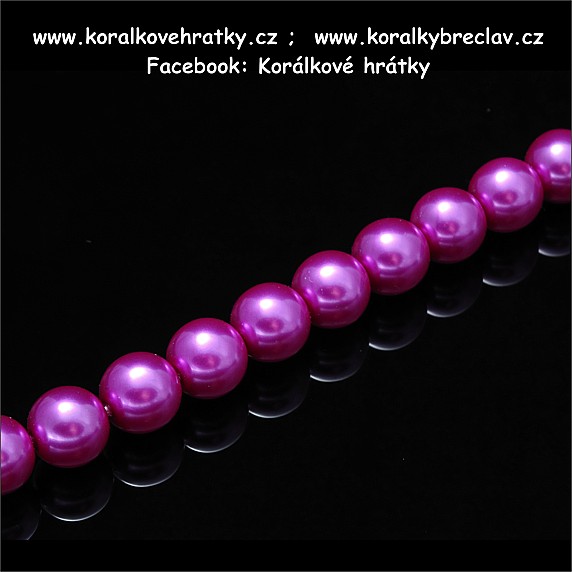 Voskové perly, 8 mm, sklo, barva fialovorůžová lesklá (balení 405 ks )