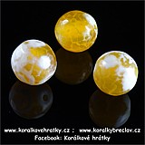 Minerální korálky, 10 mm, Achát, fasetovaný, žluto-bílý ("pukaný") / balení 10 ks
