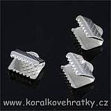 Koncovka na kůži, stužky, 12x5mm, barva stříbrná (balení 52ks)