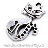přívěšek kovový, kočka, barva platina, 24x16mm (balení 20 ks)