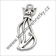 Přívěšek kovový, kočka 33x11 mm, barva platina, balení 10 ks