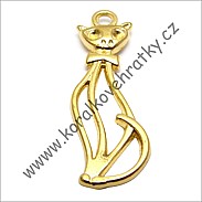 Přívěšek kovový, kočka 33x11 mm, barva zlatá, balení 10 ks