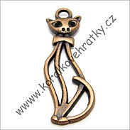 Přívěšek kovový, kočka 33x11 mm, barva st.měď, balení 2 ks