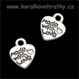 Přívěšek kov, srdce s nápisem "made with love, 12x10mm barva platina (balení 30 ks)