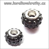 Velkodírový korálek, se šatonky, černá, cca. 9x14mm/ balení 2 ks