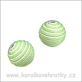 Korálky omotávané šňůrkou, pruh bílá-zelená, cca. 18mm/ balení 5 ks