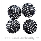 Korálky omotávané šňůrkou, pruh černo-stříbrná, cca. 18mm/ balení 5 ks