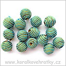 Korálky omotávané šňůrkou, pruh tyrkysová-zlatá, cca. 18mm/ balení 5 ks