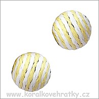 Korálky omotávané šňůrkou, pruh bílá-žlutá, cca. 20mm/ balení 5 ks