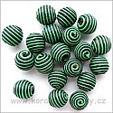 Korálky omotávané šňůrkou, pruh černá-zelená, cca. 18mm/ balení 5 ks