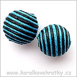 Korálky omotávané šňůrkou, pruh černá modrá, cca. 18mm (balení 6 ks)