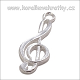Přívěšek, kov, houslový klíč, 22x10mm, barva stříbra (balení 20 ks)