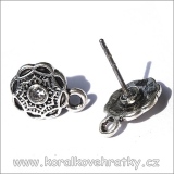 Náušnice puzeta zdobená s čirým kamenem a očkem, 13x10 mm (balení 4 páry)