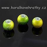 Korálek, sklo, 12mm, cákaný metalický, žlutozelený, návlek cca 39 cm ( cca 34 ks ) / balení 2 návleky