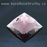 Čtverec, sklo, cca. 22x22x7mm, broušený, barva fialová , český výrob. čr