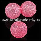 Korálky, plast, 14mm - s glitry, sv. růžová/ balení 25 ks