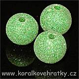 Korálky, plast, 14mm - s glitry, neon zelená / balení 23 ks