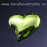 Srdce k nalepení, sklo,cca. 16x15x5mm, barva olivín , český výrobce / balení 4 ks