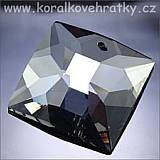 Broušené sklo,čtverec, 1 dírka, cca. 22x22x7mm, barva hematit čirá, český výrobce / zadní strana černá mat
