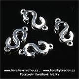 Korálek, mezikus "S", kov, 14x6mm, barva stříbra (balení 12ks)