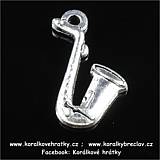 Přívěsek, kov, Saxofón, 21x17 mm, barva stříbrná (balení 13 ks)