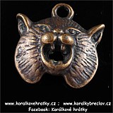Přívěsek lev s otevřenou tlamou, kov, 17x19 mm, barva měď (balení 15 ks)