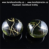 Korálky, plast, 18mm, barva olivová cákaná (balení 20 ks)