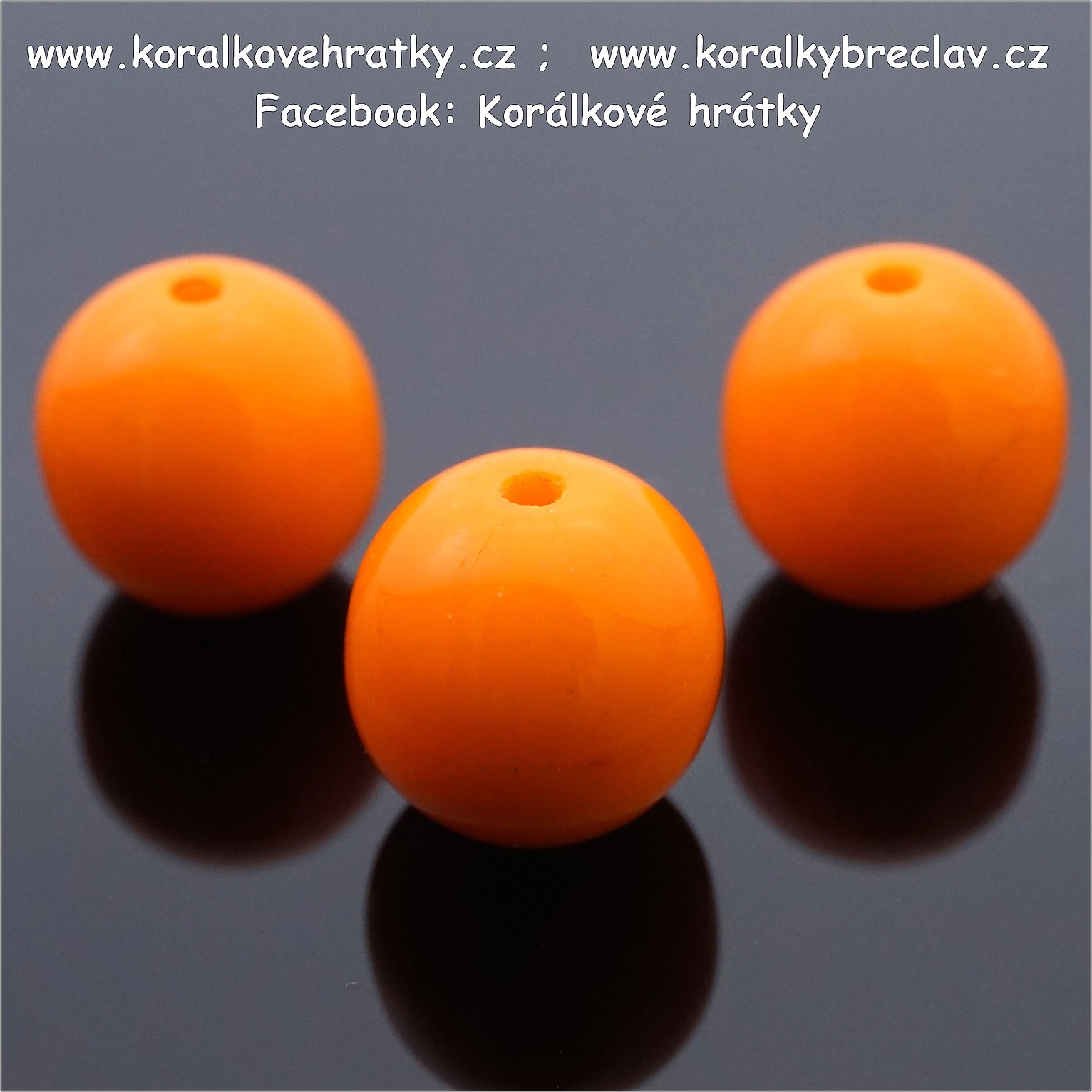 Korálky NEON lesk, sklo, 8 mm, barva oranžová / balení 25 ks