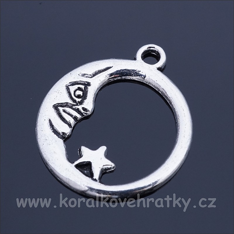 Přívěšek měsíc s hvězdou 18x21 mm, barva platina (balení 20 ks)