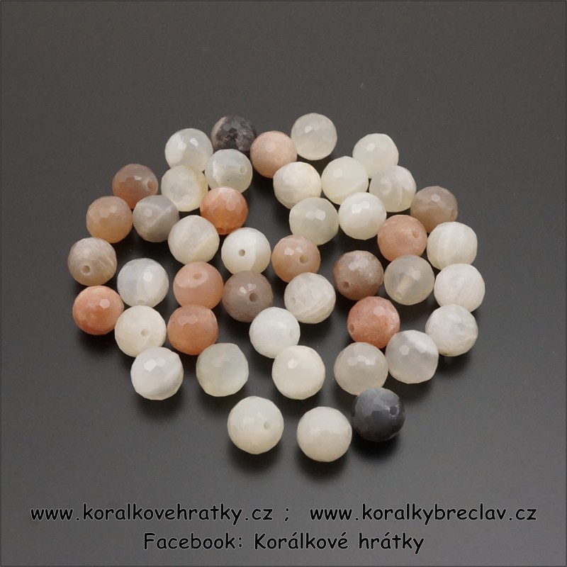 Minerální korálky, cca. 7,5-8mm, Adulár - Měsíční kámen, fasetovaný / balení 10 ks