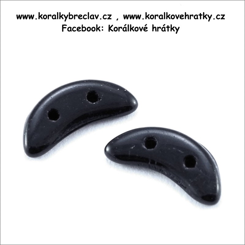 Korálek sklo, dvojdírkový,  Crescent 3x10 mm černá, 3 g / min. objednávka  9 g