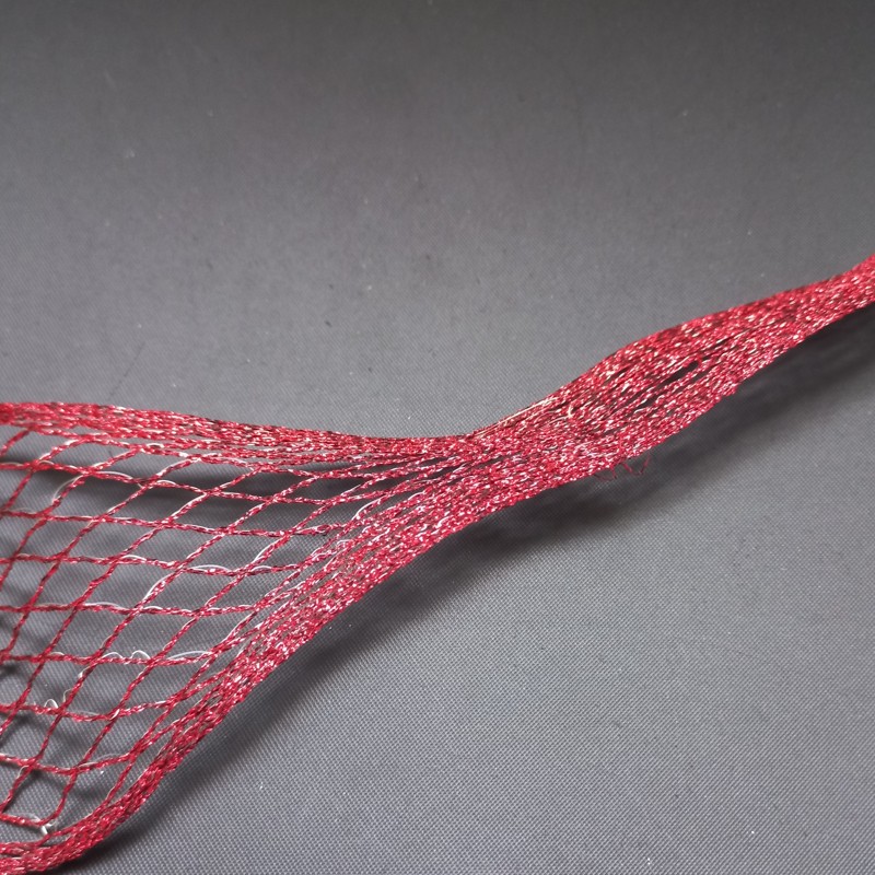 Stuha síťovina červená s lurexem, šíře 2 cm - roztahovací/ balení 8 m