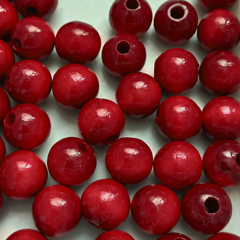 Korálek dřevěný barevný lakovaný 12 mm vínový/ balení  42 ks