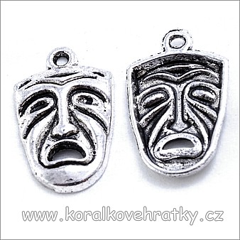 Přívěšek "maska" velká, kov, barva stříbra, 25x15mm/ balení 3 ks 