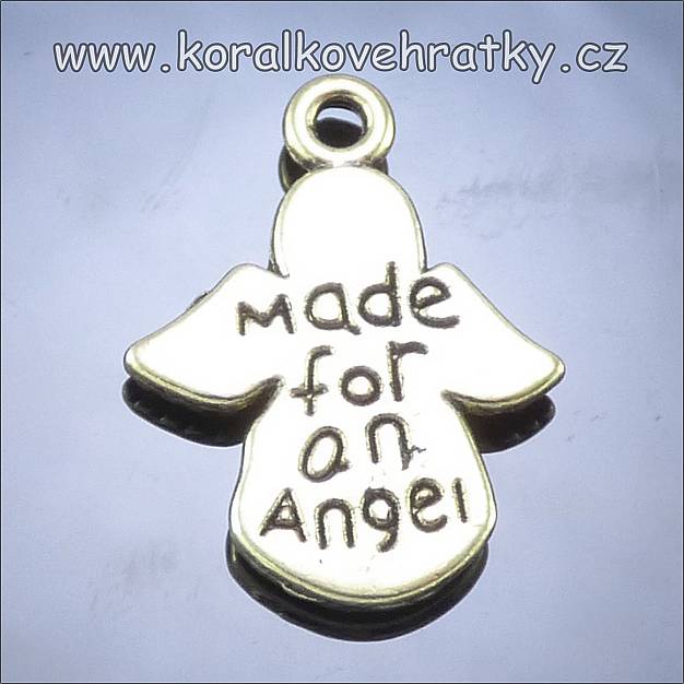 Přívěšek anděl s nápisem, 18x13mm,barva antické zlato (balení 8ks)