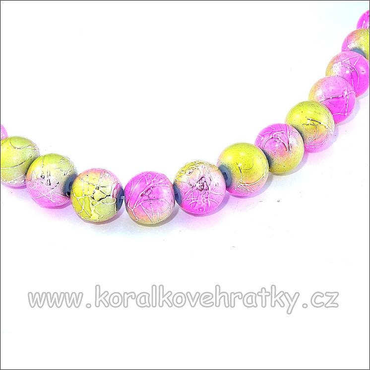 Korálky, sklo, 12mm, cákaný dvoubarevný metalický, žlutorůžový, návlek cca 39 cm ( cca 34 ks ) / balení 2 návleky