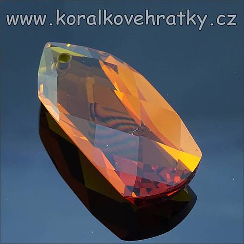 Ovál, sklo, cca. 28x13x7mm, broušený, barva topaz , český výrobce