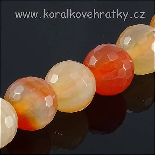 Minerální korálky, cca. 8mm, Karneol facetovaný / balení 15 ks 