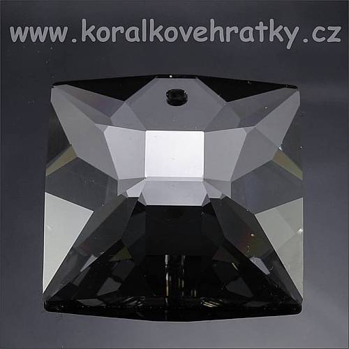 Broušené sklo,čtverec, 1 dírka, cca. 22x22x7mm, barva hematit čirá, český výrobce / zadní strana lesklá šedá