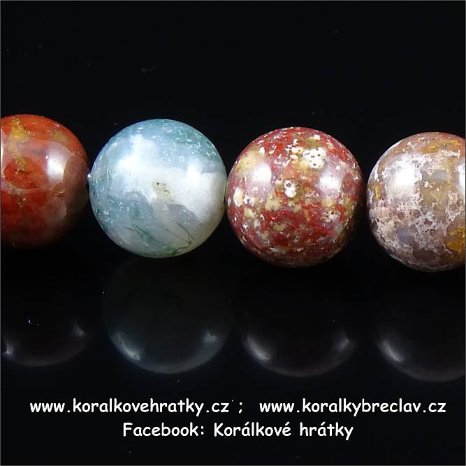 Minerální korálky, 8mm, JASPIS "barevný"/balení 20 ks