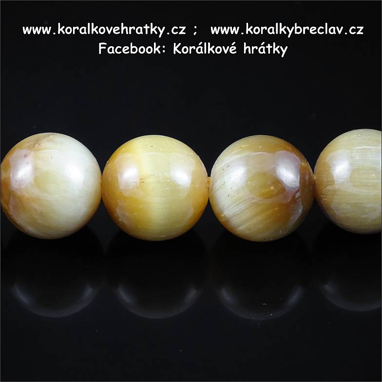 Minerální korálky, 10mm, TYGŘÍ OKO světlé / balení 3 ks