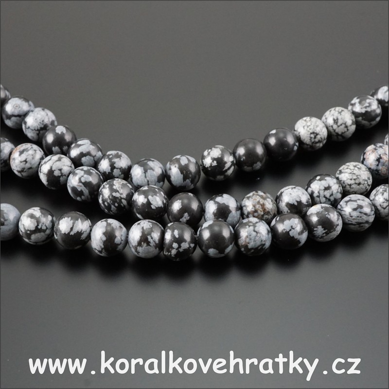 Obsidián vločkový - sněžný, 6mm, minerální korálky / balení 20 ks 