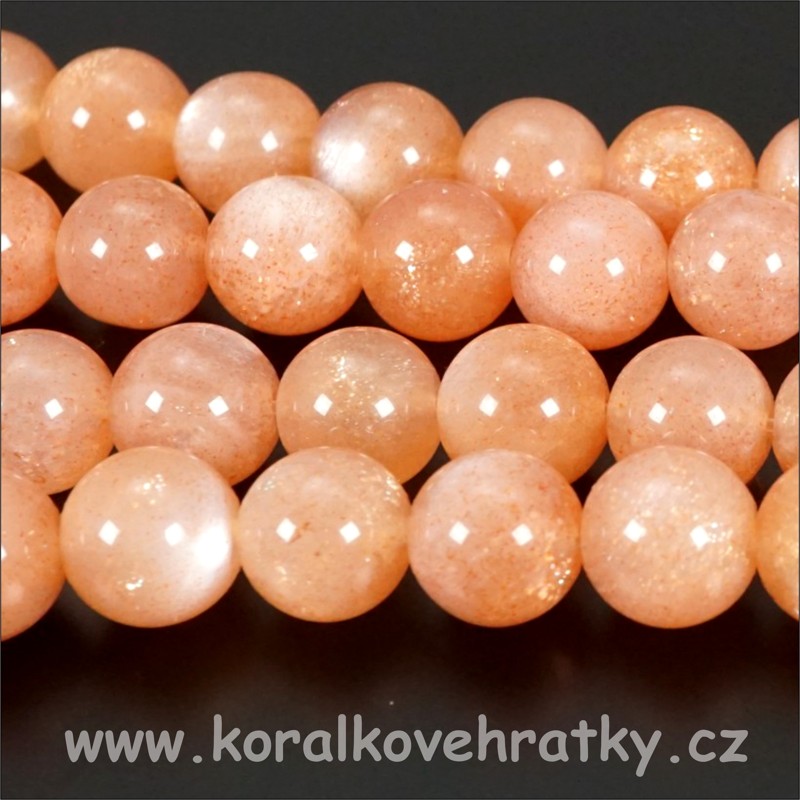 Minerální korálky, cca 6-7 mm, Sluneční kámen/ balení 5 ks 