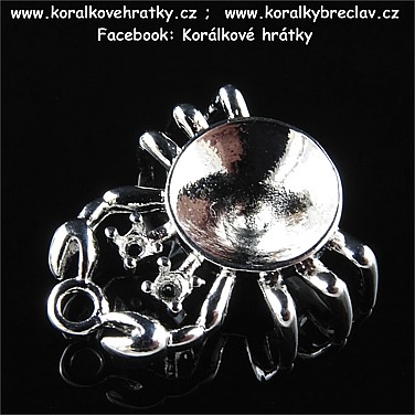 Přívěsek, kov, krab s lůžkem, 25x18 mm, barva platina (balení 5ks)  